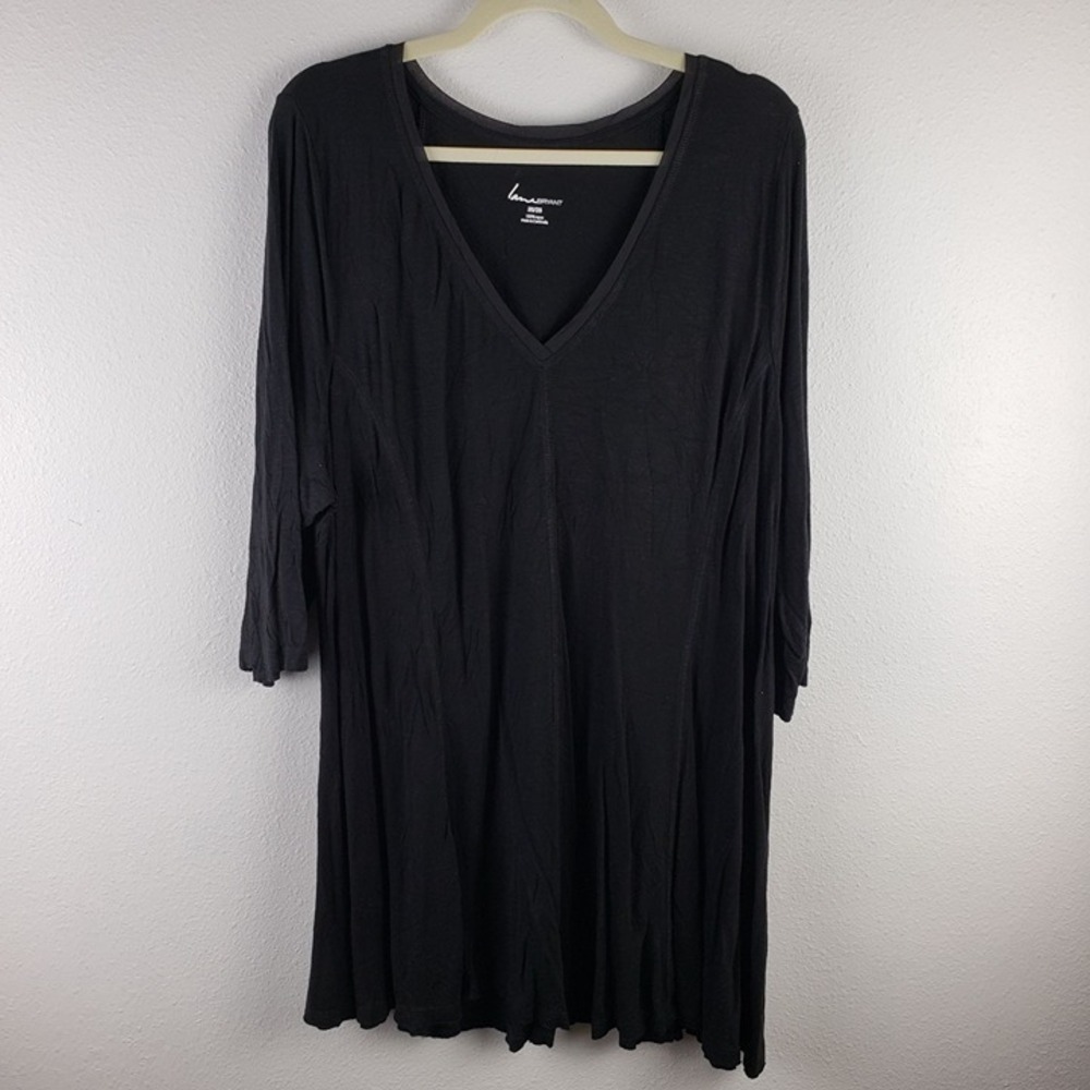 Lane Bryant Women's Size 26/28 Vneck Elbow Sleeve‎ Tunic Top Black Relaxed Fit
